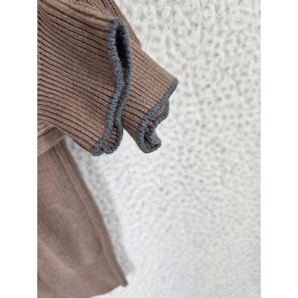 Brunello Cucinelli Ribbed Knit Sweater Mens IT 54 US 44 XL Brown Crested Buttons